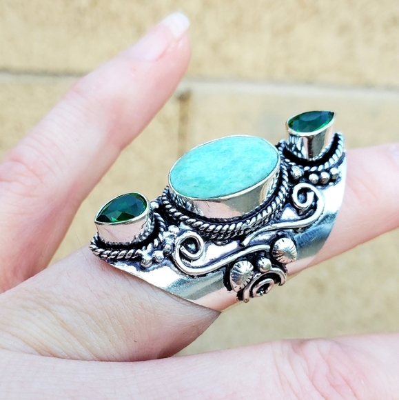 New Huge Chrysoprase and Peridot 925 Silver Statement Ring. - Picture 4 of 16